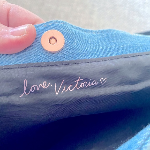 Victoria Secret Denim Tote Blue Jean Studded Shoulder Carry Shoppers Hand Bag - Picture 4 of 9